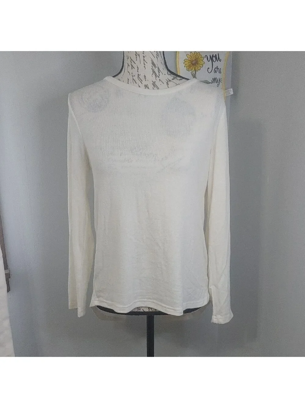 ZYIA Cream Relaxed Split Back Knit Light Yoga Top See Through S-M - Picture 1 of 6